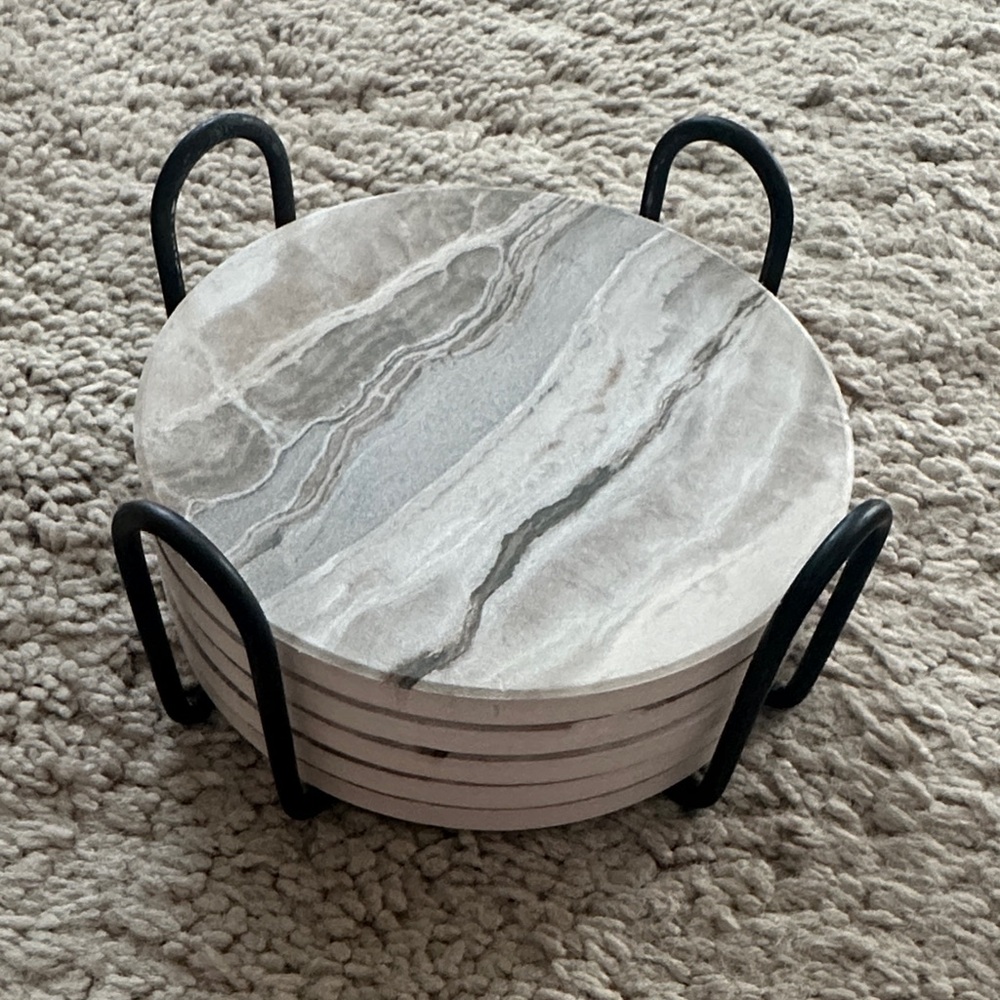 Marble Coaster Set with Black Holder
